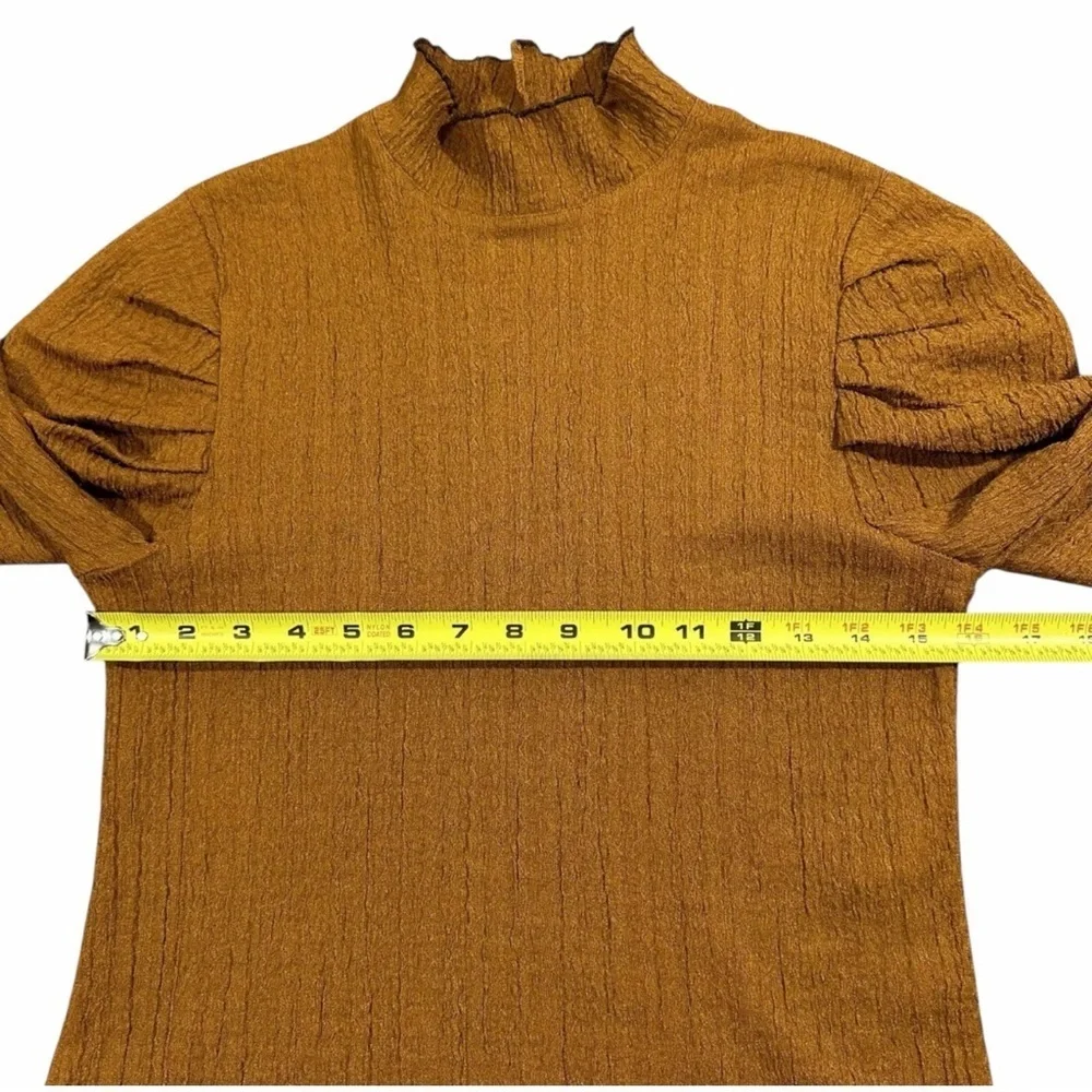 Free People Ela Mock Neck Top Puff Sleeve Terracotta Textured Knit Poetcore S